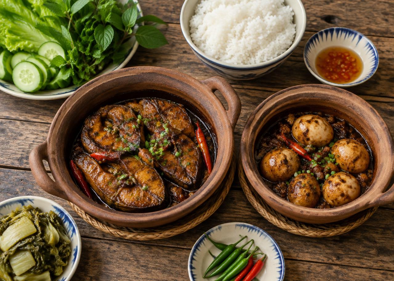 Cá kho tộ và mâm cơm gia đình